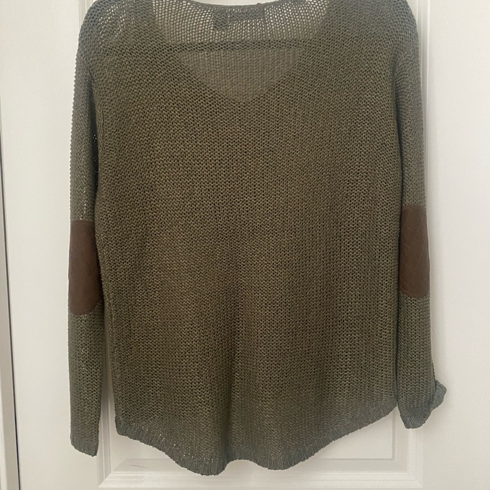 Olive green RDI sweater- brown elbow patches-XS ( fits like a small)  V neck
